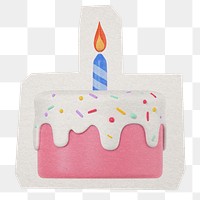 Birthday cake png 3d sticker, paper cut on transparent background