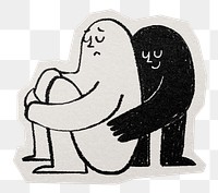 Person comforting friend png sticker, paper cut on transparent background