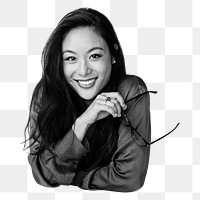 Asian businesswoman png b&w element, transparent background