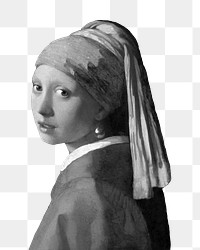 Girl with pearl earring png b&w element, transparent background. Famous artwork by Johannes Vermeer remixed by rawpixel.