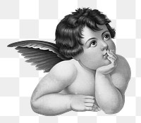 Vintage cherub png b&w element, transparent background. Remixed by rawpixel.