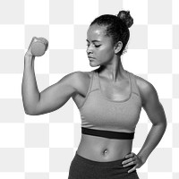 Strong woman png b&w element, transparent background