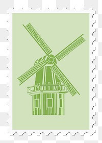 Windmill stamp png illustration, transparent background. Free public domain CC0 image.