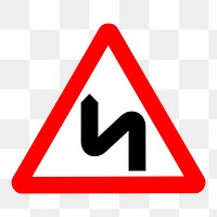 Double bend ahead sign  png clipart illustration, transparent background. Free public domain CC0 image.