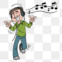 Man wearing headphones listening to music png sticker, transparent background. Free public domain CC0 image.