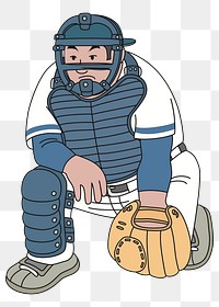 Baseball catcher  png clipart illustration, transparent background. Free public domain CC0 image.