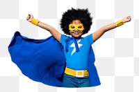 Blue superhero girl png sticker, transparent background