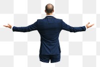 Businessman spreading arms png, transparent background