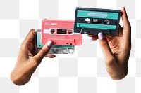 Hands holding cassette tape png, transparent background