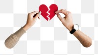 Hands holding broken heart png, transparent background