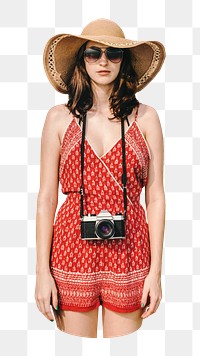 Female traveler png, beach destination transparent background