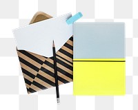 Stationery png stripe envelope & notebook sticker, transparent background