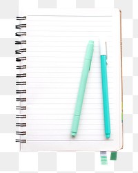 Notebook with  pens png, transparent background