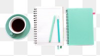 Notebook and coffee png, transparent background