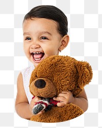 Girl holding teddy png, transparent background