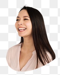 Woman smiling png portrait sticker, transparent background