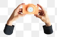 PNG Hand holding camera, collage element, transparent background