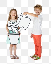 Png kids growing plant sticker, transparent background