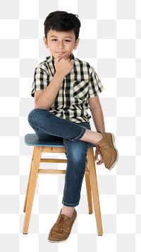 Boy sitting on stool png sticker, transparent background