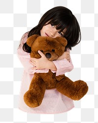Girl holding teddy bear png, transparent background