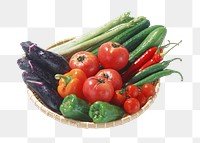Organic vegetables basket png, transparent background