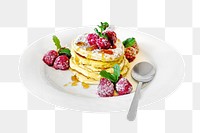 Pancake with raspberry png sticker, transparent background