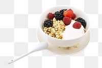 Png granola and fruit bowl sticker, transparent background
