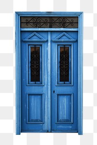 Blue wooden door png sticker, architecture on transparent background