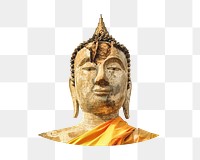 Golden Buddha statue png, transparent background