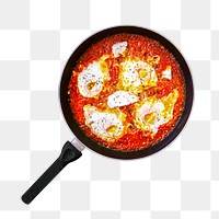 Poached egg in tomato sauce png sticker, transparent background