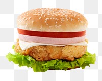 Fried chicken burger png, transparent background