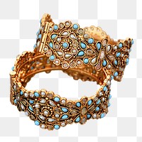 Turquoise gold bracelet png, transparent background