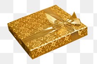 PNG gold Christmas present, collage element, transparent background