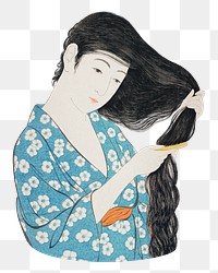 Png Hashiguchi's Woman Combing Her Hair sticker, vintage illustration, transparent background