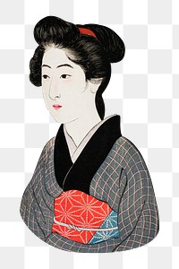 Japanese woman png sticker, vintage artwork, transparent background