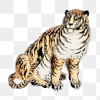 Tiger png sticker, vintage animal illustration transparent background. Remixed by rawpixel.