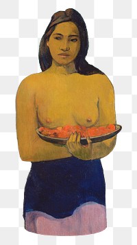 Png topless woman sticker, from Gauguin's Two Tahitian Women, transparent background, remixed by rawpixel