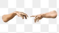 PNG hands of god and Adam sticker, transparent background. Remixed by rawpixel
