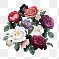 Flower bouquet png vintage botanical sticker, transparent background