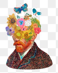Png Van Gogh floral self-portrait sticker, abstract illustration on transparent background. Remixed by rawpixel. 