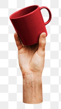 Png coffee cup in hand sticker, transparent background