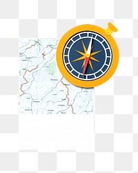 Map and compass png sticker, transparent background