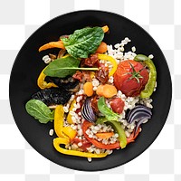 PNG Barley groats with roasted vegetables, collage element, transparent background