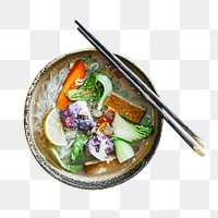 Vegan noodle soup png sticker, transparent background