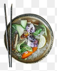 PNG Vegan noodle soup with tofu, collage element, transparent background