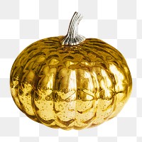 PNG Golden metallic pumpkin, collage element, transparent background