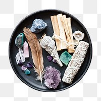 Sage and crystals png, transparent background