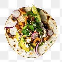 PNG Fresh homemade chicken tacos, collage element, transparent background