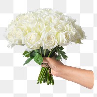 White roses bouquet png sticker, botanical, transparent background