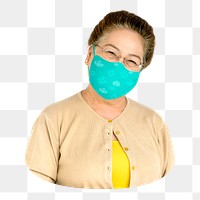 Senior woman png wearing mask sticker, transparent background